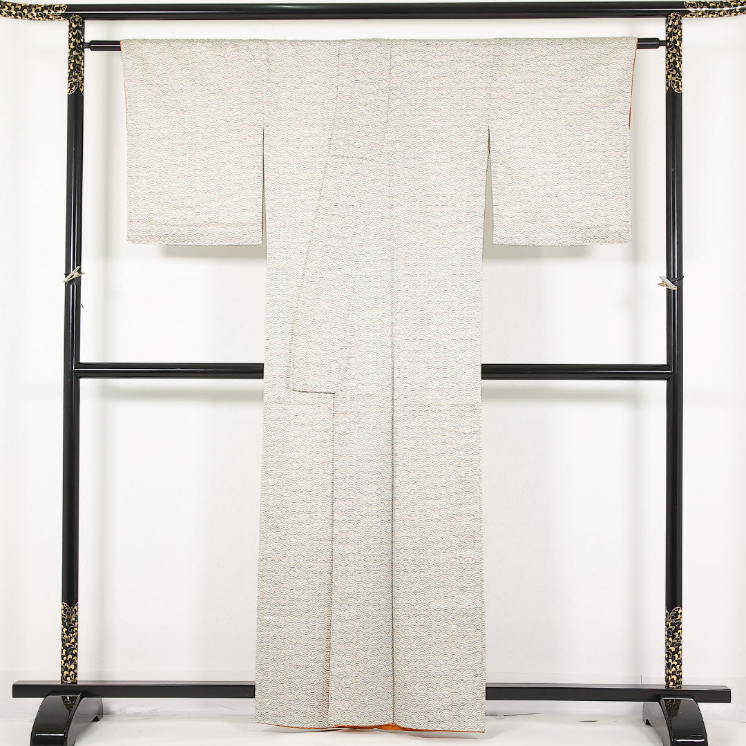 洗える着物 小紋 袷 身丈160cm 裄丈64cm ポリエステル Sランク インフォーマル 広衿 XSサイズ 青海波 白系 RP 1221-17461