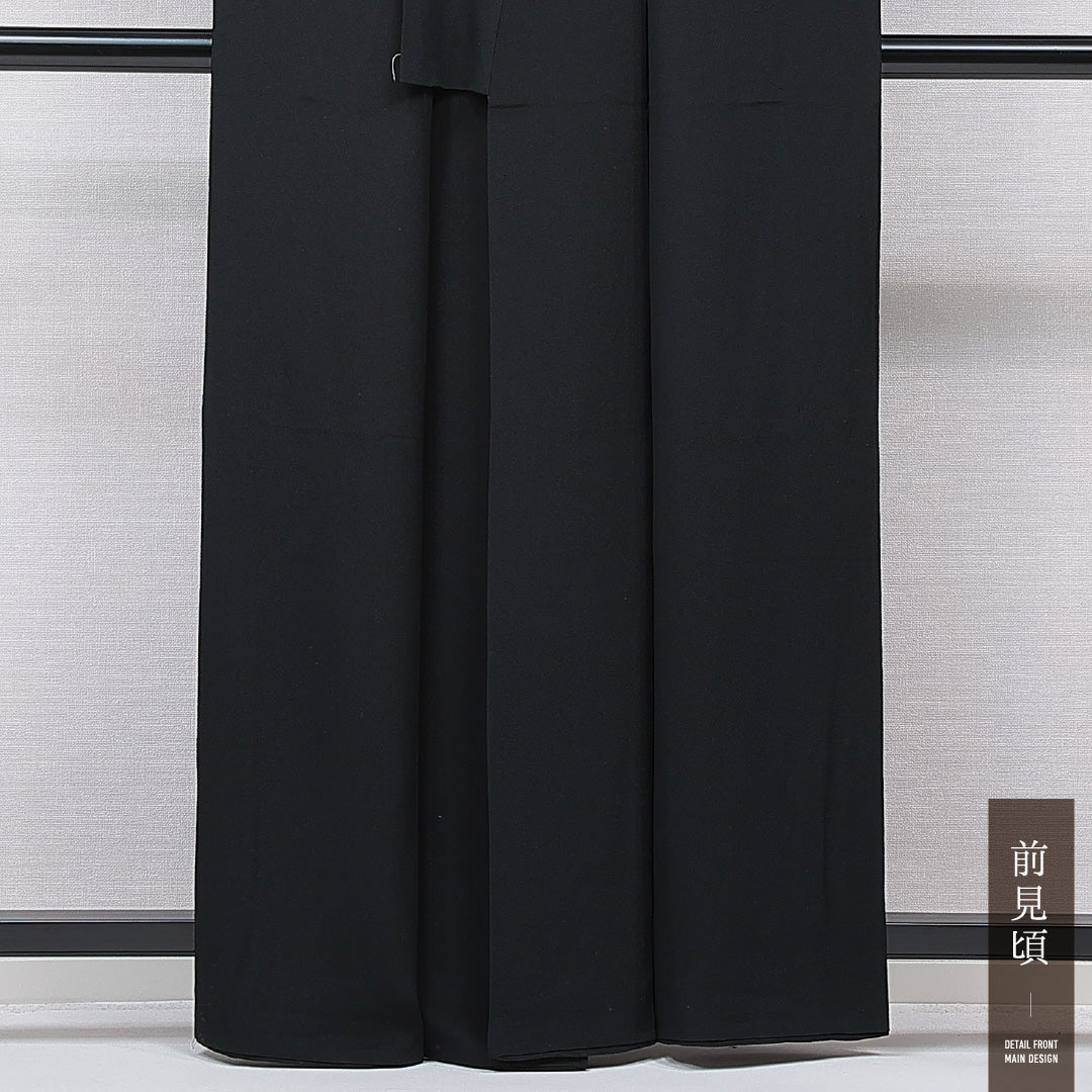 黒紋付 袷 身丈161cm 裄丈64cm 正絹 Aランク 五つ紋 (揚羽蝶) 弔事用 広衿 Lサイズ 黒系 RP 1230-07043