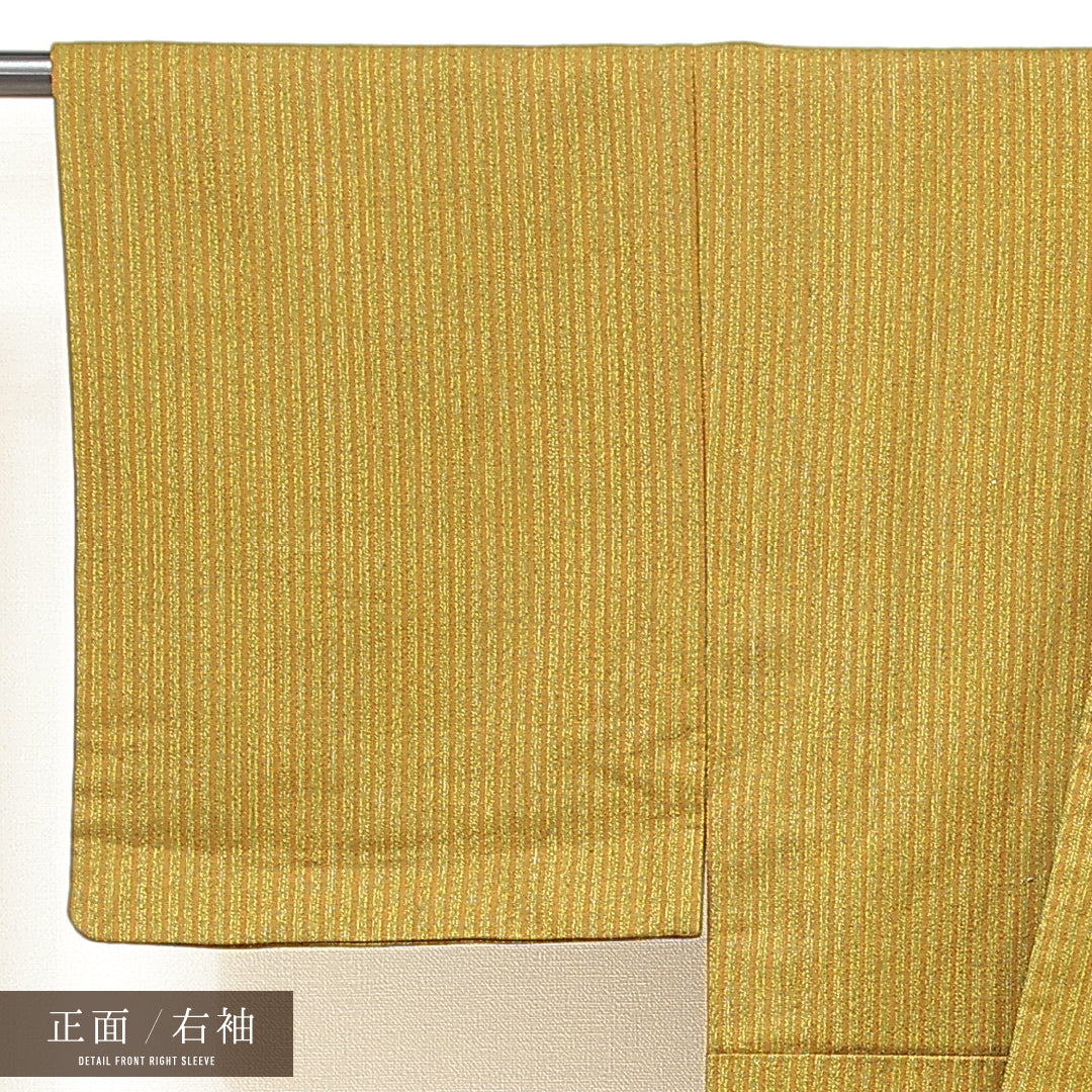 洗える着物 ウールの男着物 袷 身丈140cm 裄丈65cm ウール Cランク カジュアル 棒衿 Mサイズ 縞 緑系 RP 1224-17191