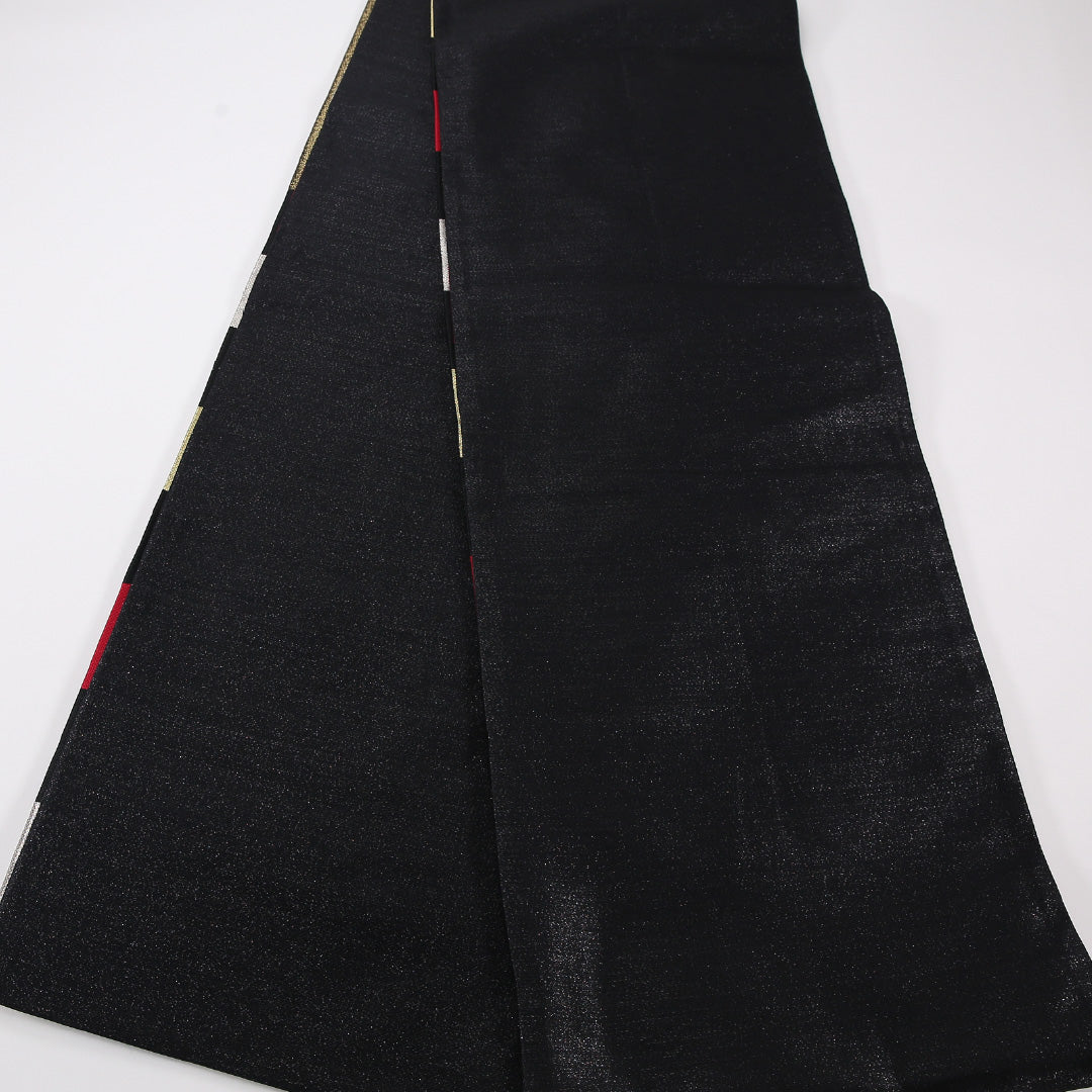 市松 袋帯 帯丈440cm 正絹 六通 セミフォーマル 黒系 赤系 1243-02577