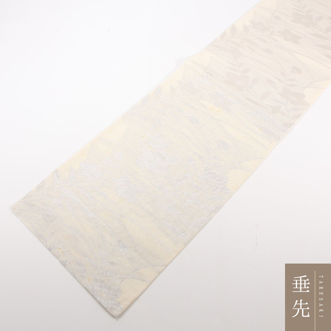 夏物 袋帯 帯丈420cm 正絹 六通 インフォーマル 桔梗 クリーム系 1243-02474