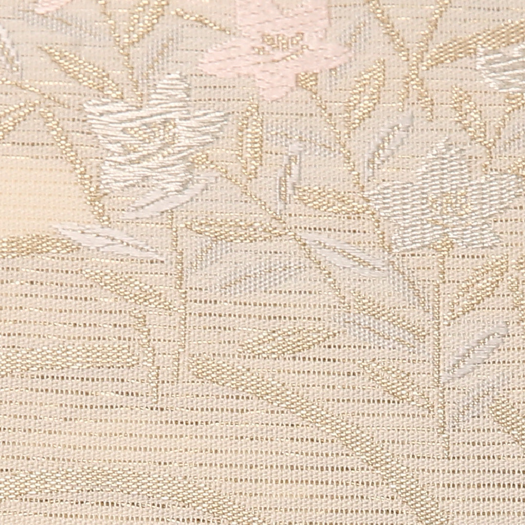 夏物 袋帯 帯丈444cm 正絹 六通 インフォーマル 菊 クリーム系 1243-02457