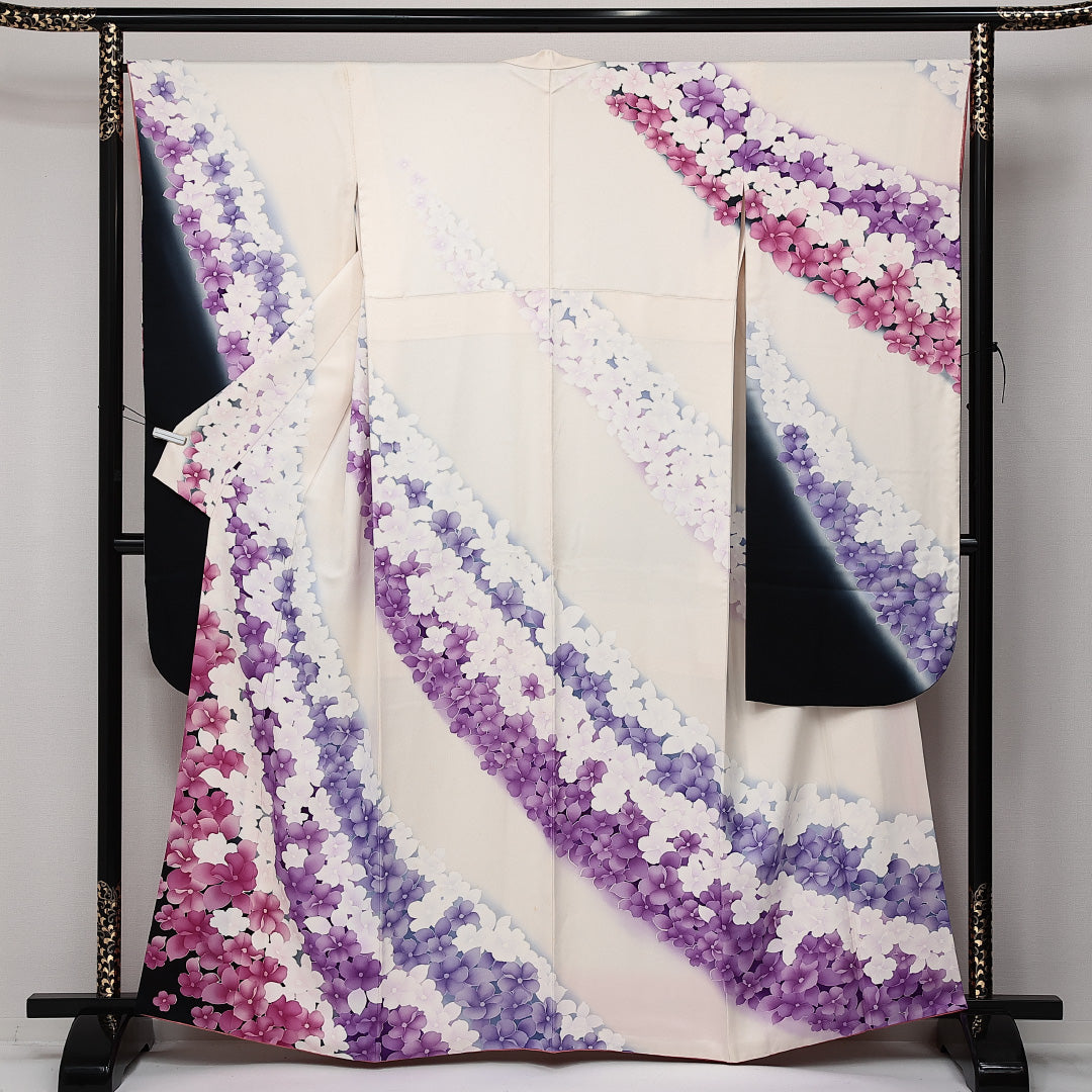 振袖 袷 身丈162cm 裄丈67cm 正絹 Aランク フォーマル 広衿 Lサイズ 花柄 白系 RP 1215-06870