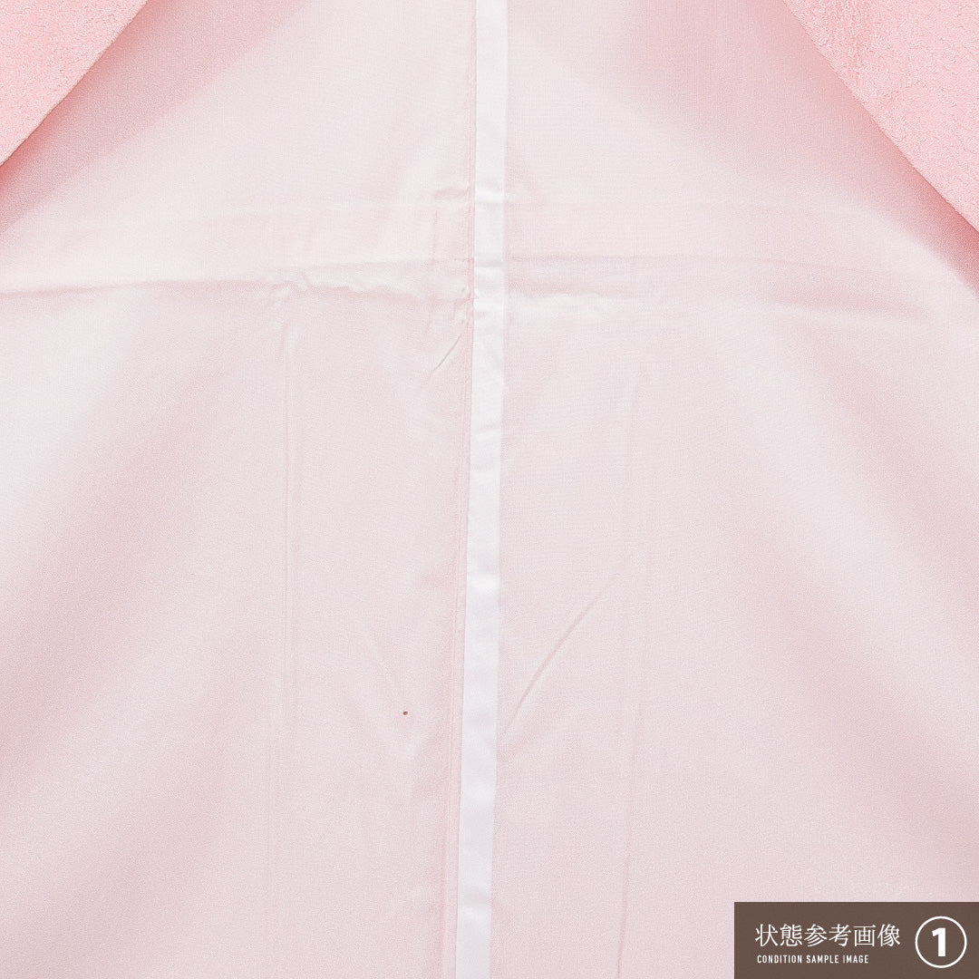 洗える着物 小振袖 袷 身丈169cm 裄丈66cm ポリエステル Sランク セミフォーマル 広衿 XLサイズ 刺繍 藤 笠松 ピンク系 RP 1216-07066