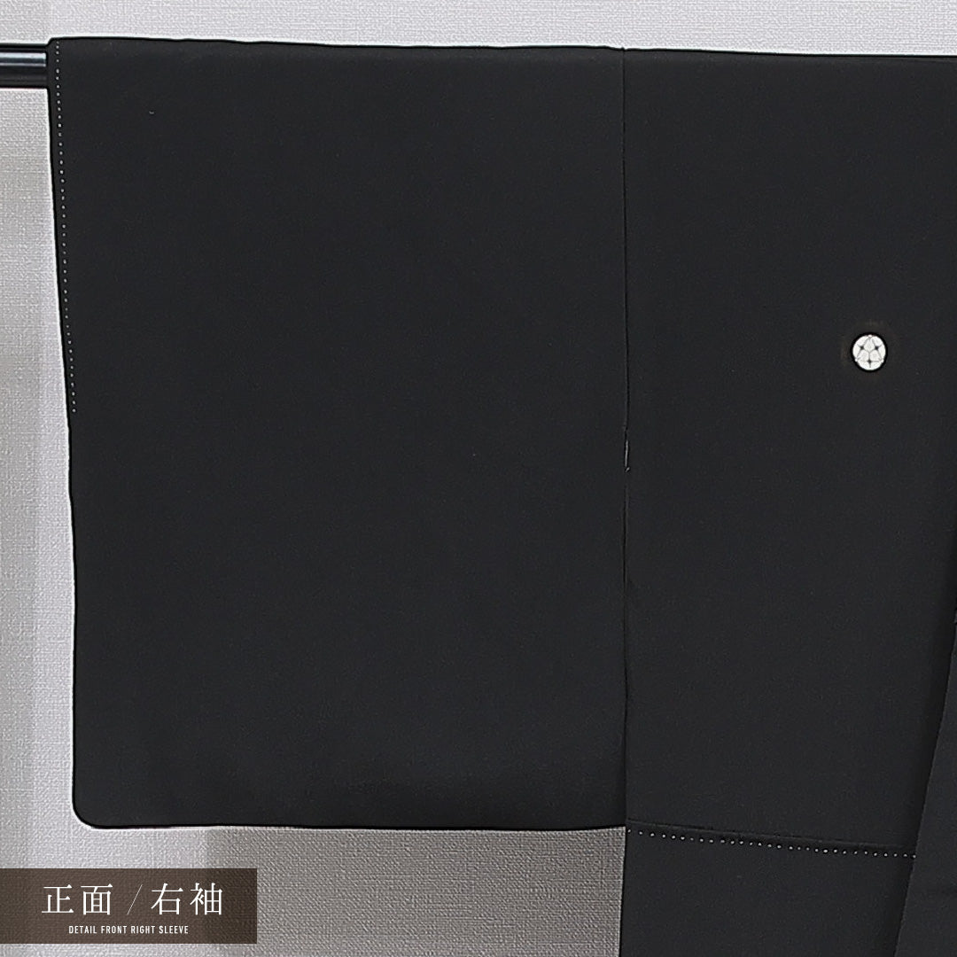 黒留袖 袷 身丈154cm 裄丈63cm 正絹 Sランク 五つ紋 (三つ割り桔梗) フォーマル 広衿 Sサイズ 比翼 落款 京洛百景 松 清水寺 黒系 M4 1213-07013
