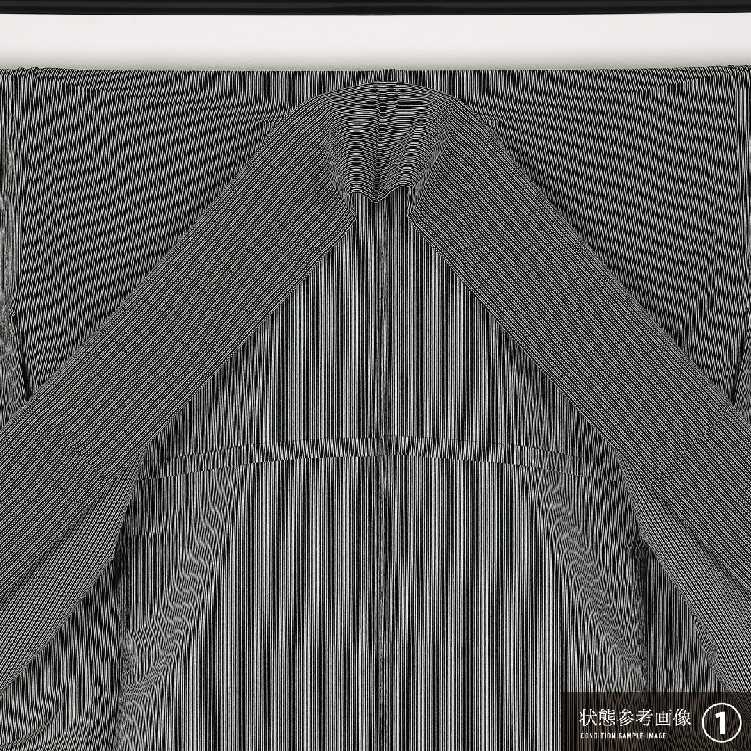 洗える着物 小紋 単衣 身丈164cm 裄丈66cm ポリエステル Bランク インフォーマル 広衿 Lサイズ 縞 グレー系 RP 1221-17450