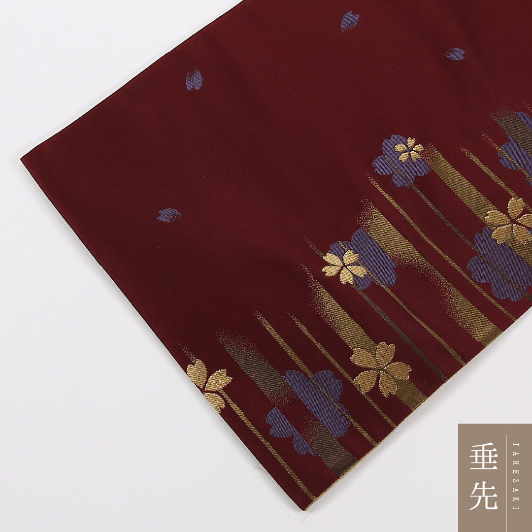 桜 袋帯 帯丈444cm 正絹 六通 セミフォーマル 赤系 茶系 1243-02600