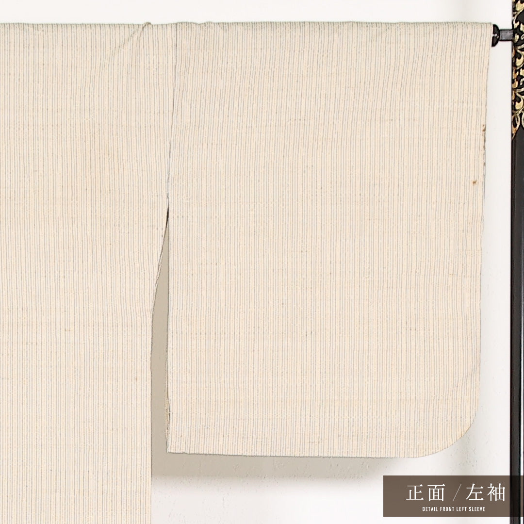 上田紬 単衣 身丈157cm 裄丈69cm 正絹 Cランク カジュアル 広衿 Mサイズ 縞 クリーム系 RP 1223-17537