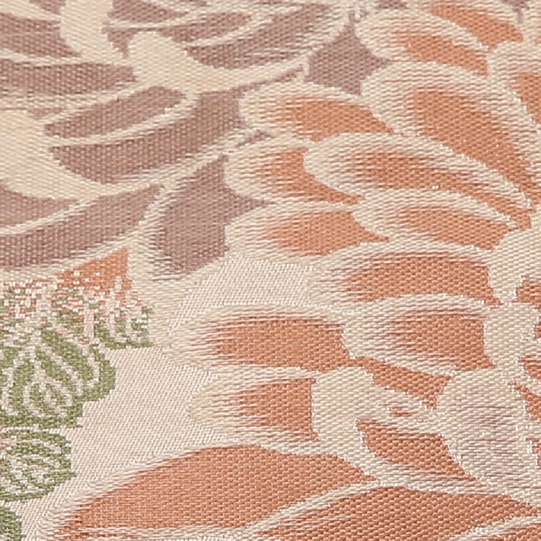 アンティーク 丸帯 帯丈372cm 正絹 全通 鶴 菊 ベージュ系 1242-02565