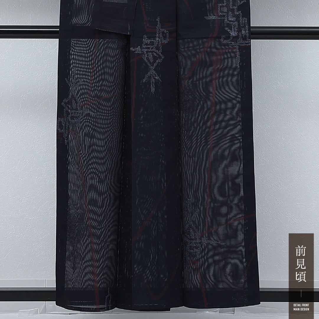 アンティーク 夏物 小紋 二重紗 身丈152cm 裄丈63cm 正絹 Aランク 広衿 XSサイズ 漆糸 創作柄 紺系 RP 1221-17250