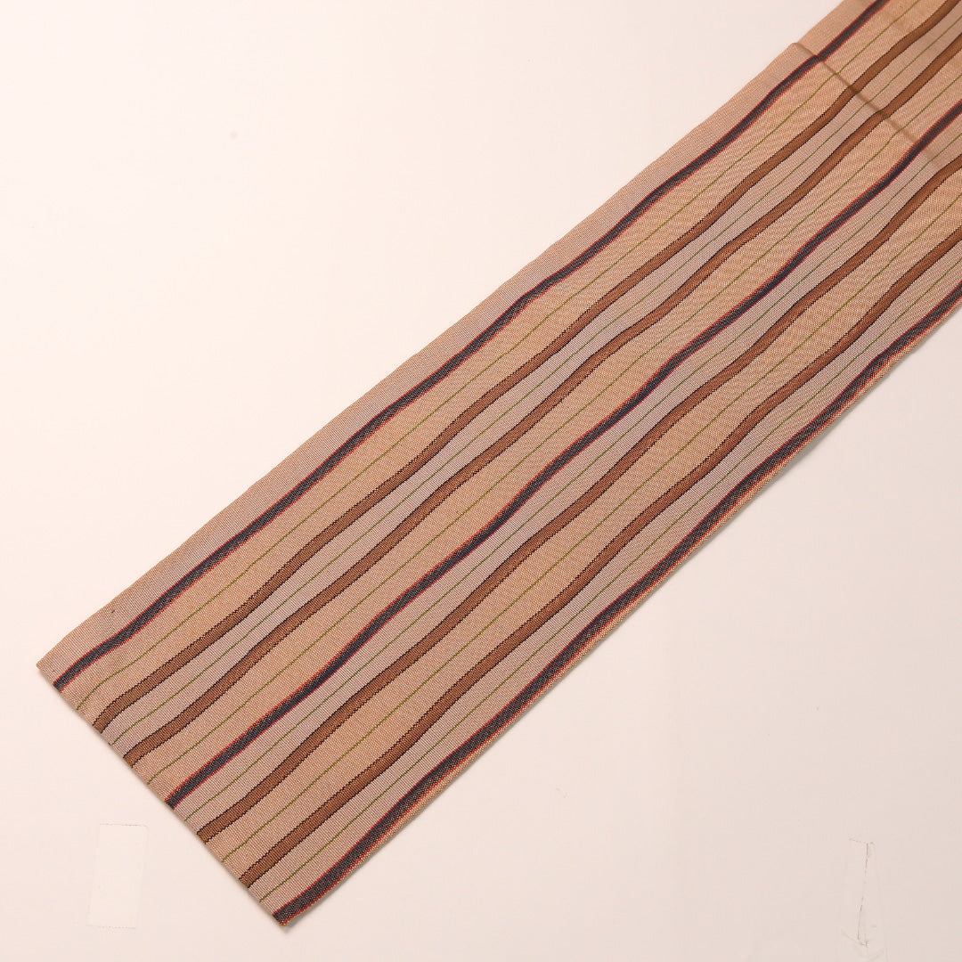 半幅帯 帯丈370cm 正絹 全通 小袋帯 カジュアル よろけ縞 茶系 1247-00747