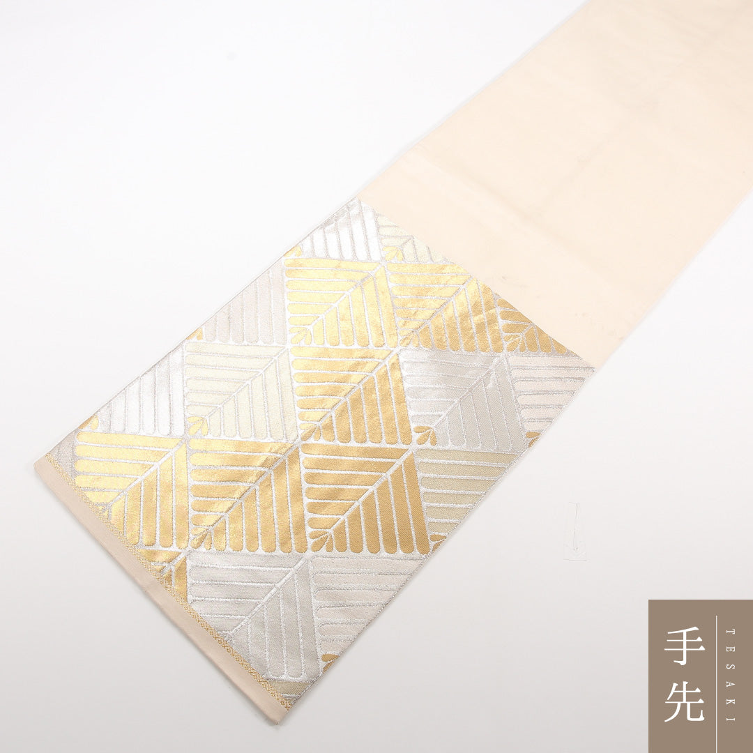 袋帯 帯丈412cm 正絹 六通 セミフォーマル 菱 金系 銀系 1243-02529