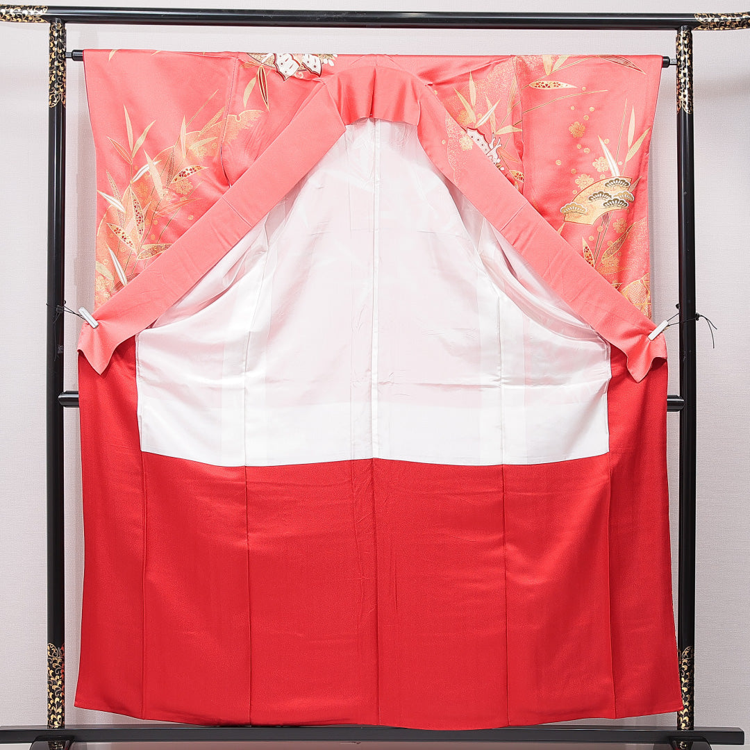 振袖 袷 身丈160cm 裄丈64cm 正絹 Sランク フォーマル 広衿 Lサイズ 蝶 光悦垣 ピンク系 RP 1215-07048