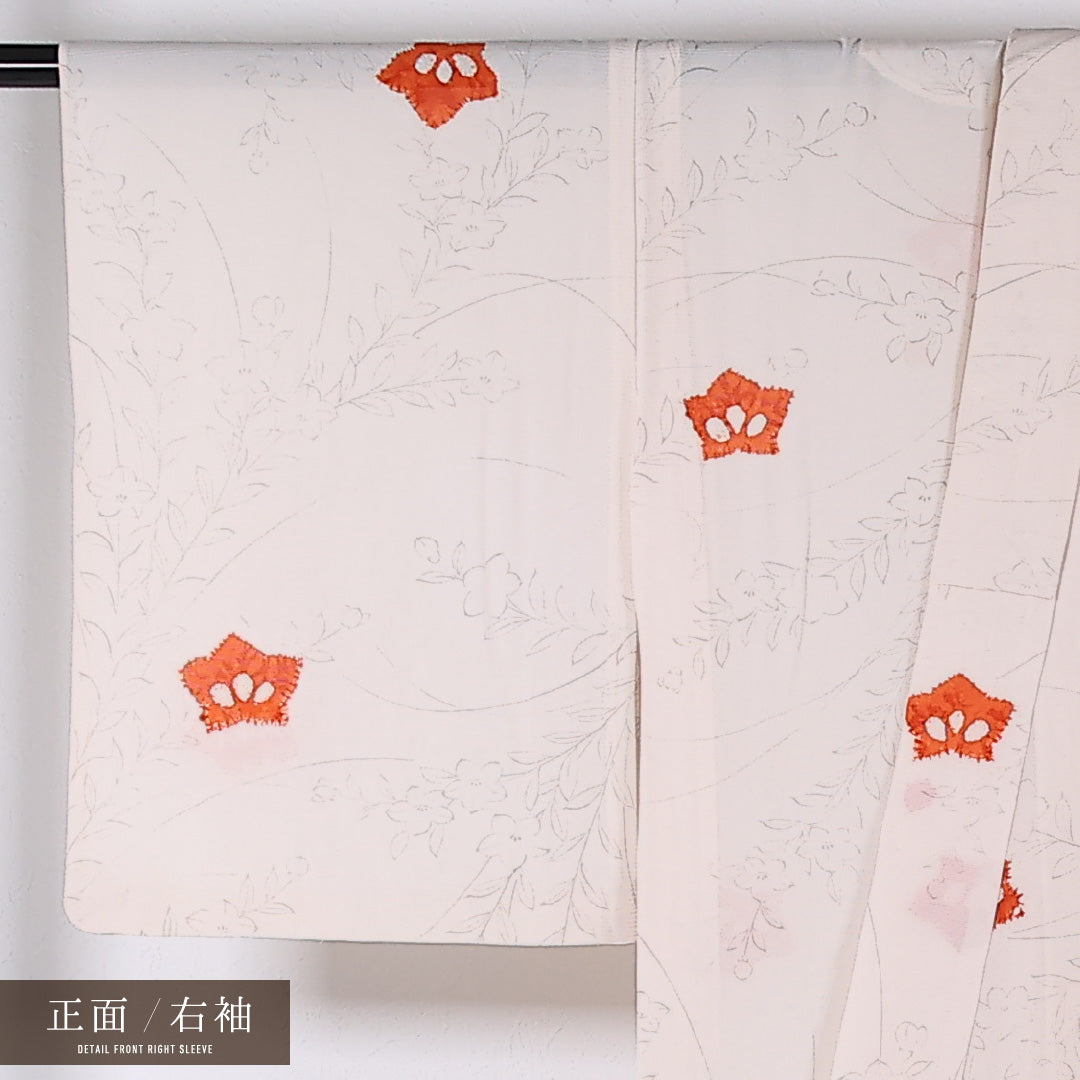 夏物 小紋 絽 身丈154cm 裄丈63cm 正絹 Sランク インフォーマル バチ衿 Sサイズ 桔梗 クリーム系 RP 1221-17355