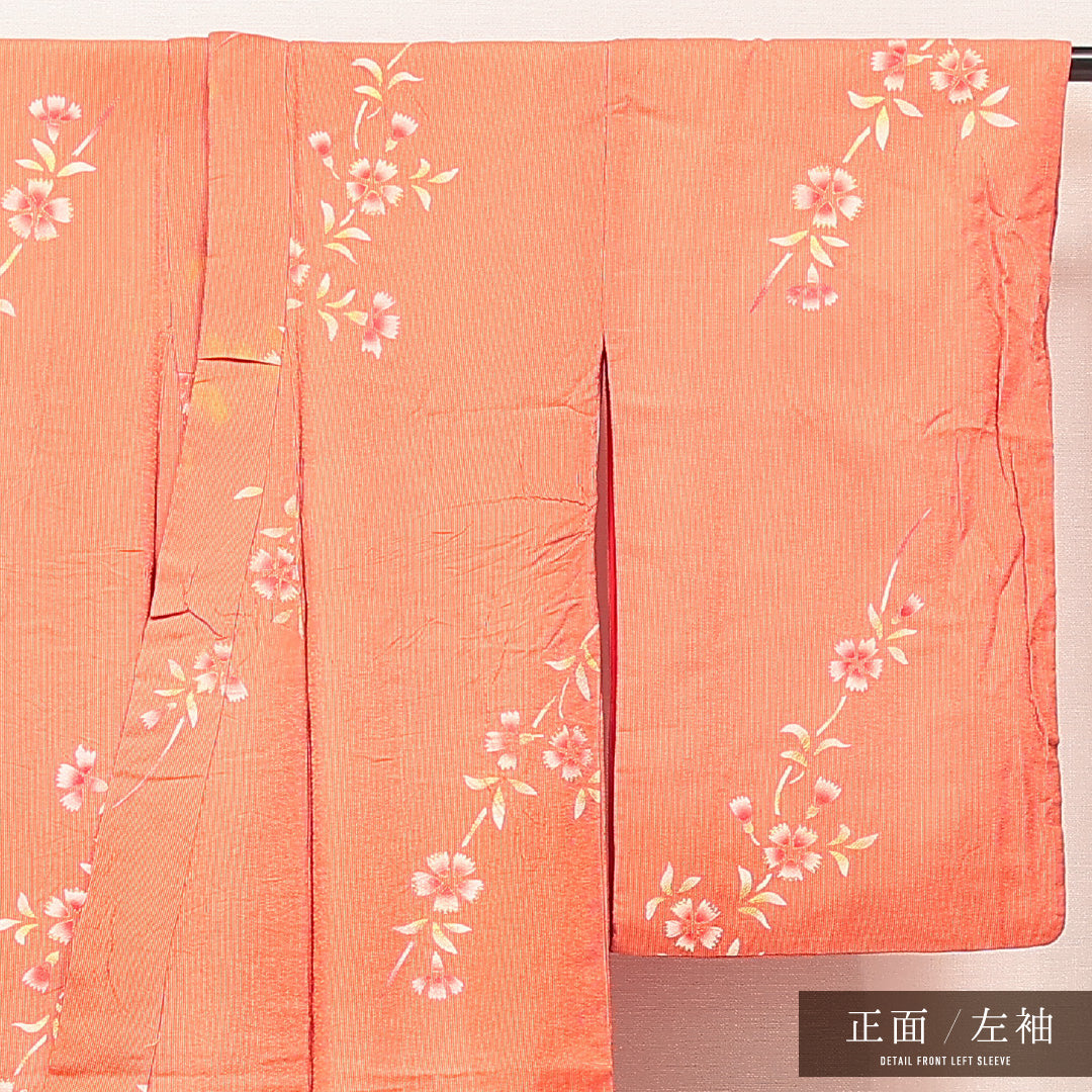 アンティーク 小紋 袷 身丈140cm 裄丈63cm 正絹 Cランク バチ衿 XSサイズ 金彩 撫子 朱系 LP 1221-17198