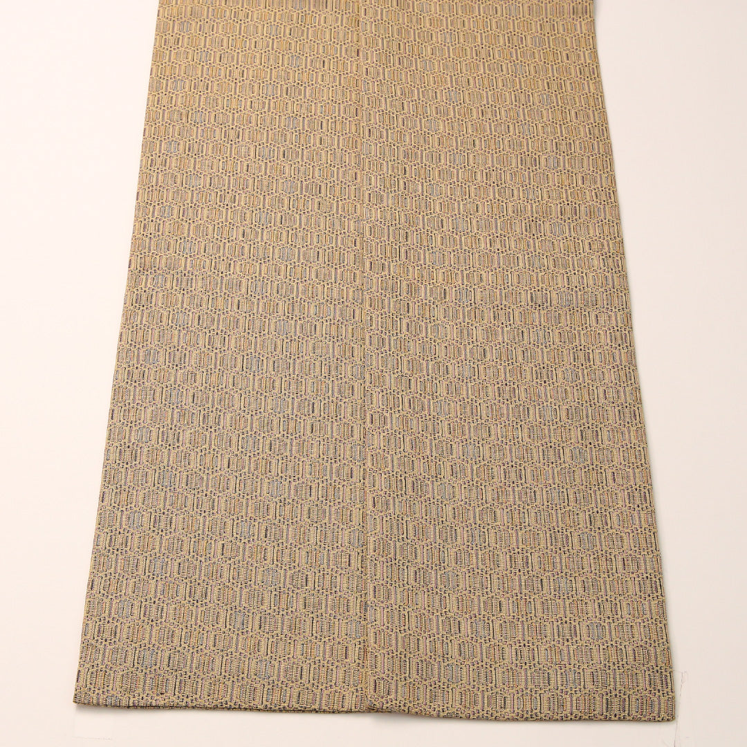 半幅帯 帯丈332cm 正絹 全通 小袋帯 カジュアル 亀甲 グレー系 緑系 1247-00762
