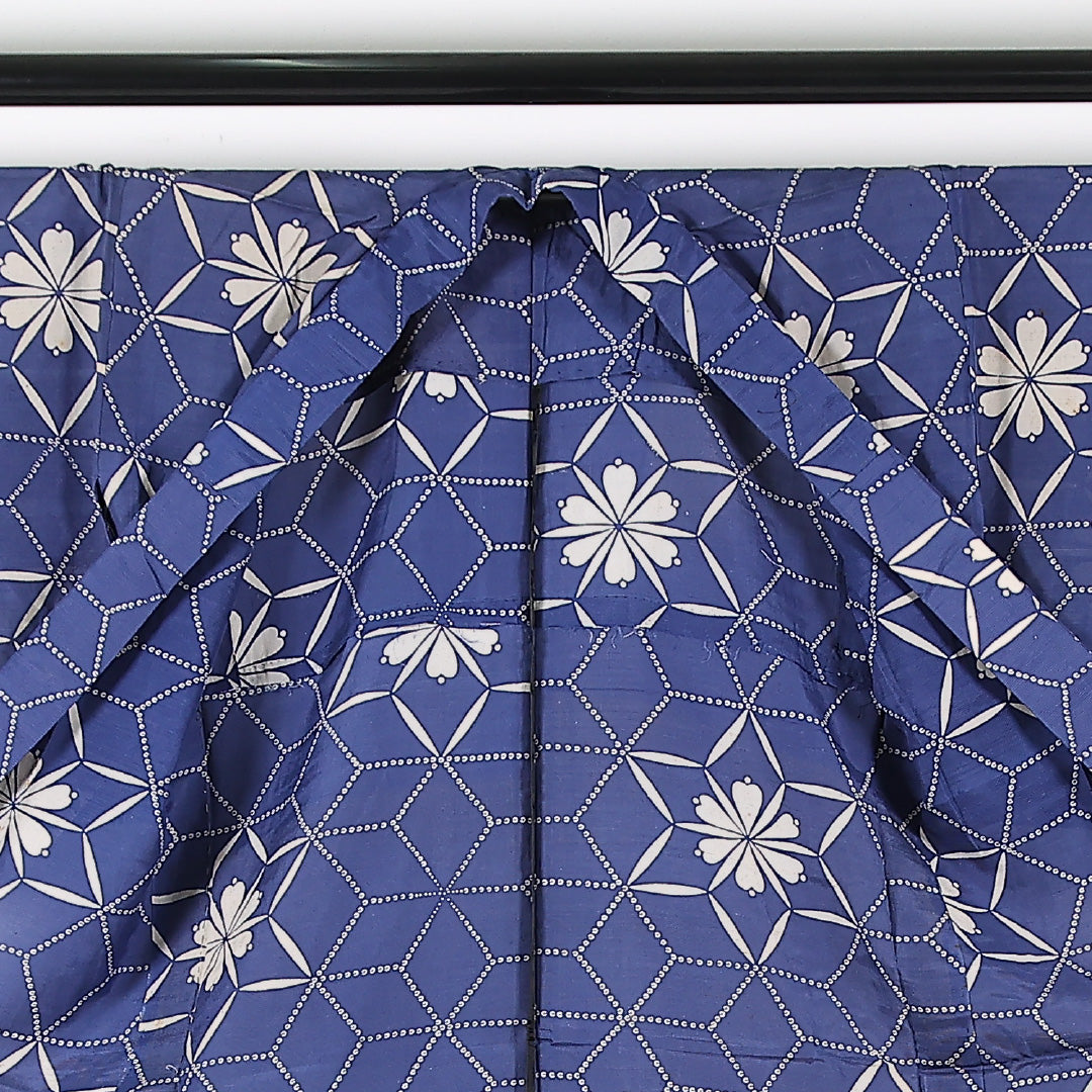 アンティーク 夏物 小紋 身丈139cm 裄丈61cm 正絹 Cランク バチ衿 Mサイズ 麻の葉 青系 RP 1221-17385