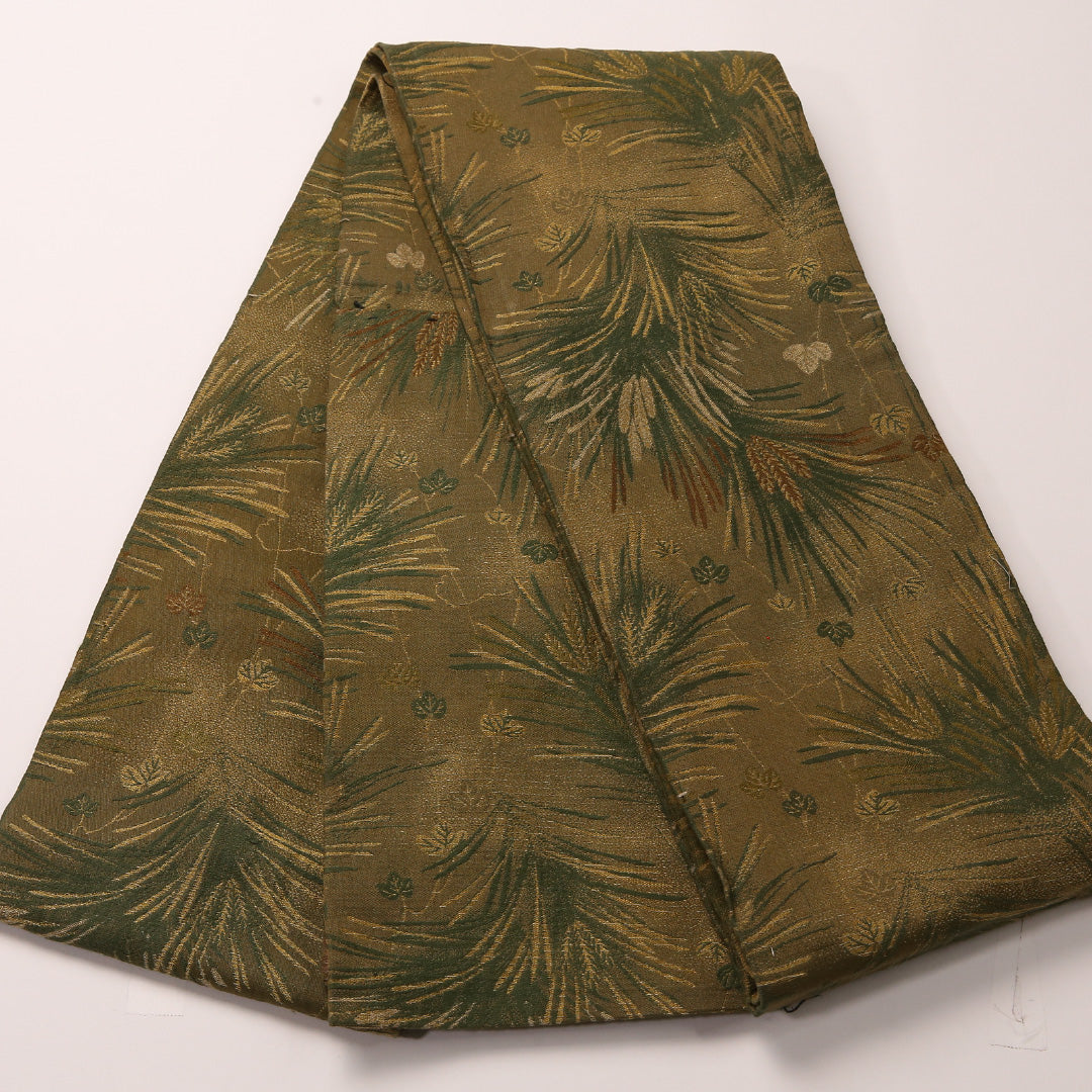 アンティーク 半幅帯 帯丈328cm 正絹 全通 小袋帯 植物柄 緑系 茶系 1247-00679