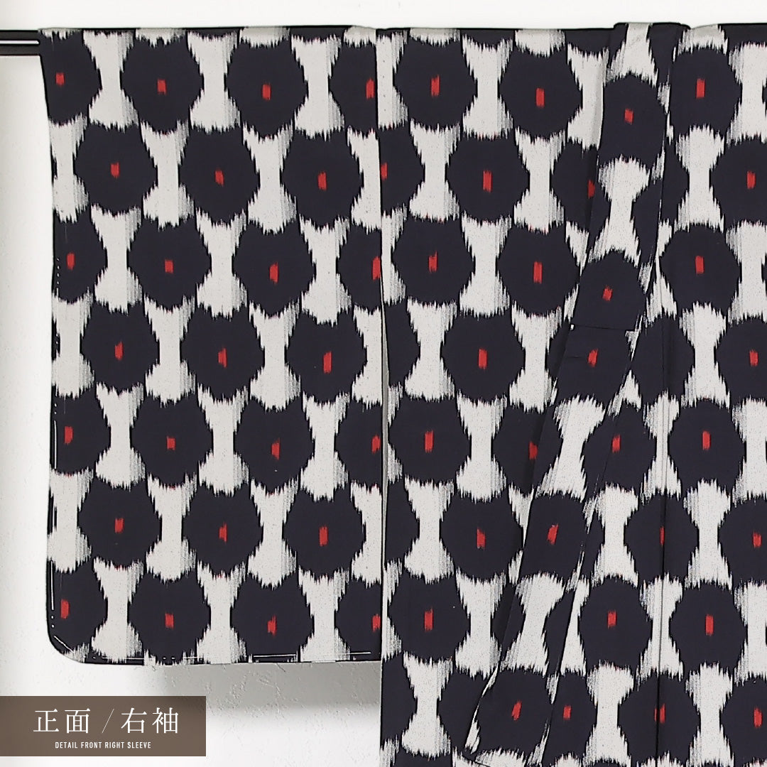 アンティーク お召 単衣 身丈149cm 裄丈64cm 正絹 Aランク バチ衿 XSサイズ 創作柄 紺系 RP 1222-17400