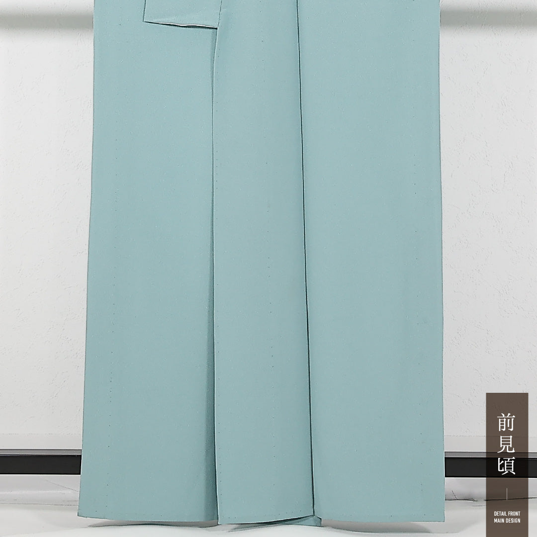 洗える着物 色無地 単衣 身丈160cm 裄丈64cm ポリエステル Aランク 一つ紋 (花菱崩し) セミフォーマル 広衿 Mサイズ 水色系 RP 1219-17467