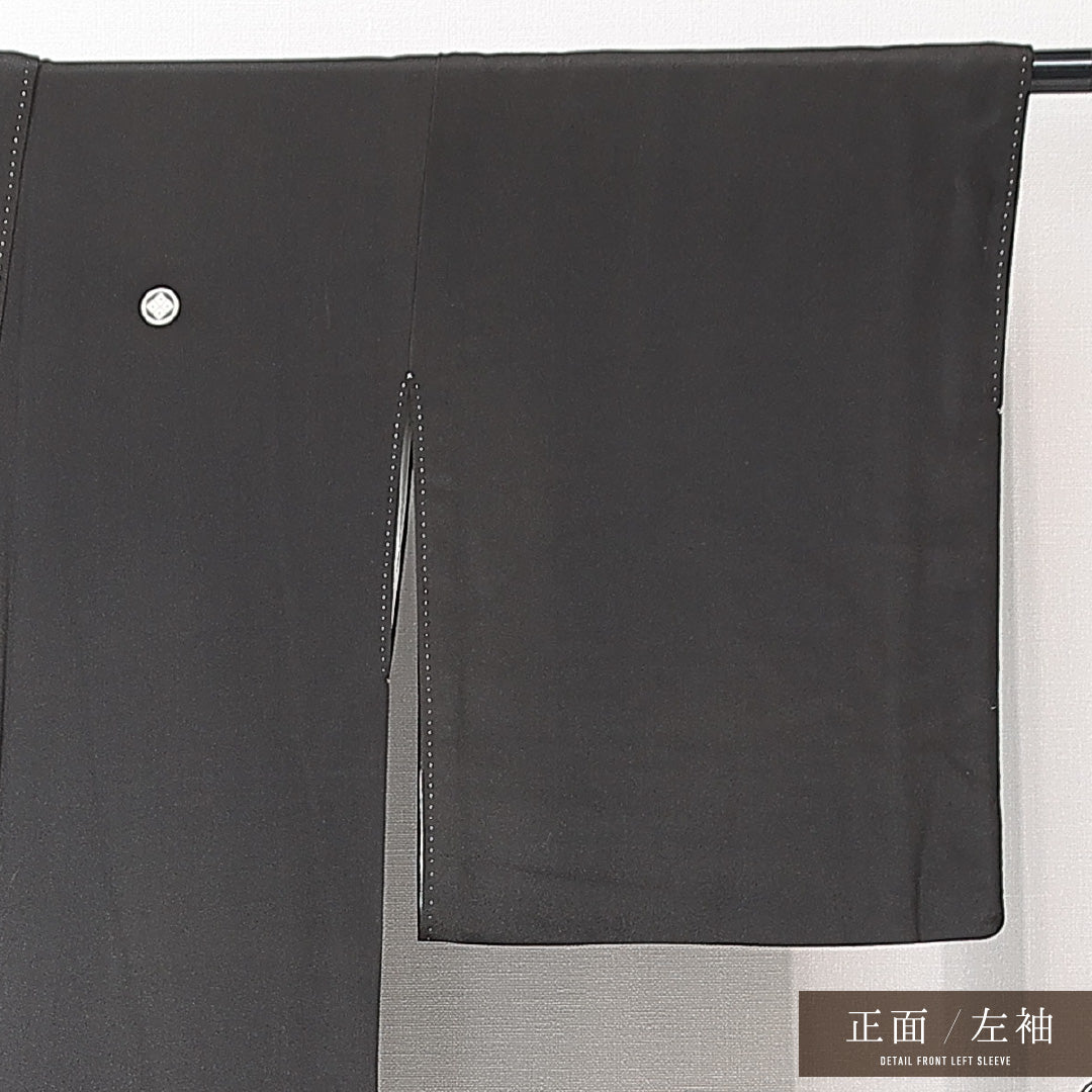 黒留袖 袷 身丈161cm 裄丈64cm 正絹 Cランク 五つ紋 (四つ目菱) フォーマル 広衿 Lサイズ 流水 菊 黒系 LP 1213-06961