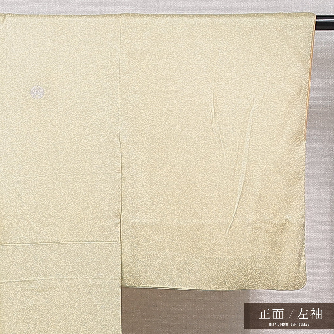 色留袖 袷 身丈154cm 裄丈62cm 正絹 Cランク 三つ紋 (対い鶴) フォーマル 広衿 Sサイズ 蘇州刺繍 相良刺繍 菊 黄系 LP 1214-07084