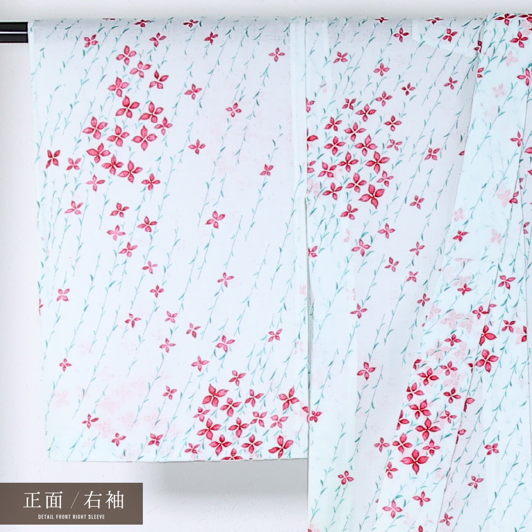 夏物 洗える着物 麻の小紋 身丈146cm 裄丈62cm 麻 Sランク インフォーマル バチ衿 XSサイズ 花柄 白系 RP 1221-17359