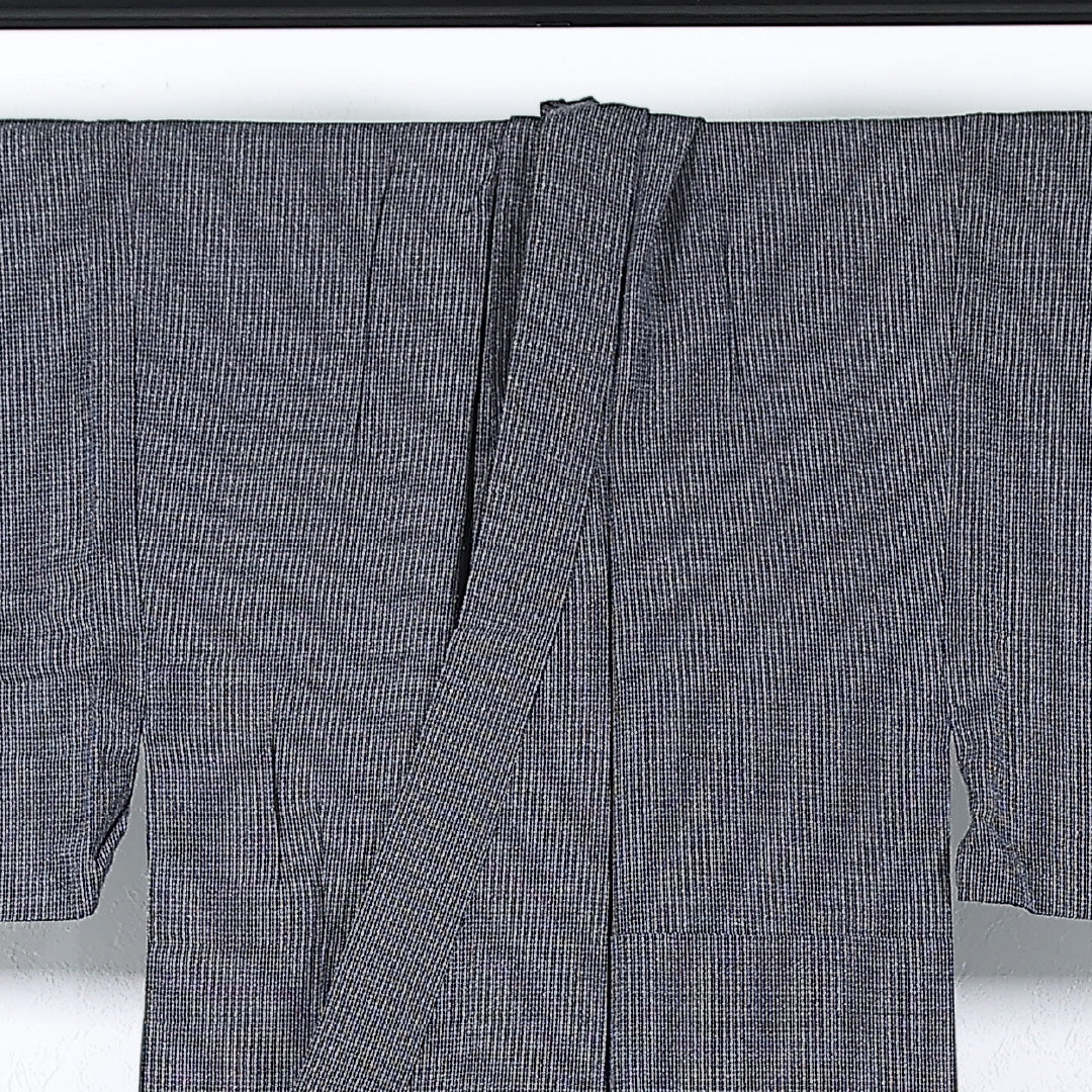 夏物 洗える着物 麻の男着物 身丈130cm 裄丈65cm 麻 Cランク カジュアル 棒衿 Mサイズ 居敷当て 肩当て 抽象柄 グレー系 RP 1224-17370