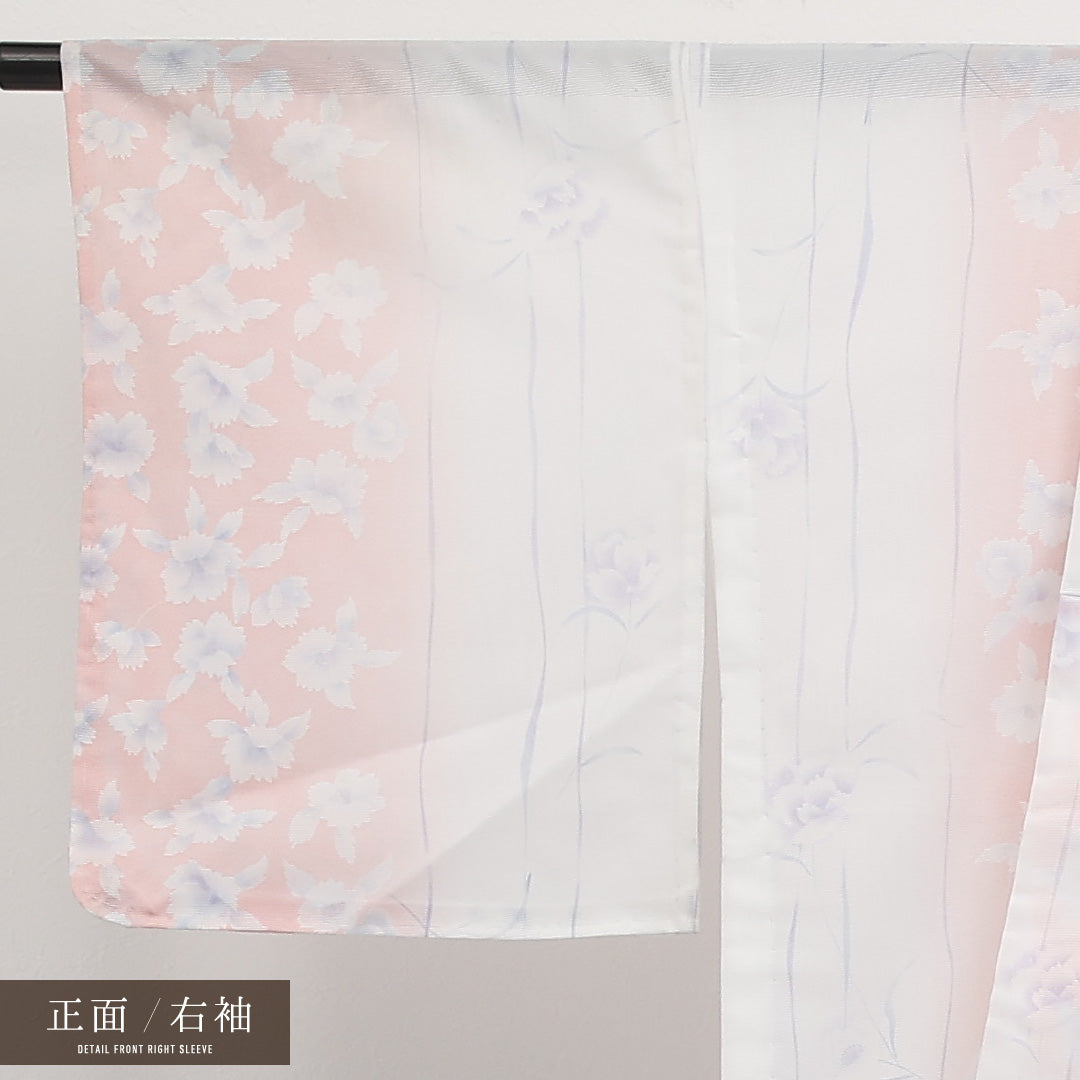 夏物 小紋 絽 身丈163cm 裄丈66cm 正絹 Cランク インフォーマル 広衿 Lサイズ 牡丹 白系 RP 1221-17314