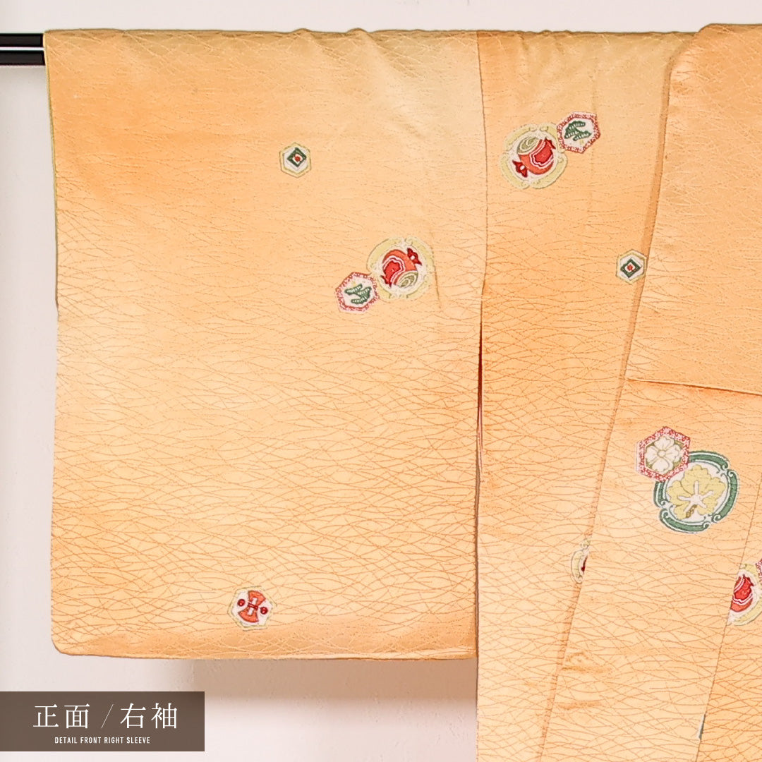 洗える着物 小紋 袷 身丈158cm 裄丈64cm ポリエステル Aランク 紋意匠 (松葉) インフォーマル 広衿 XLサイズ 古典柄 朱系 RP 1221-17436