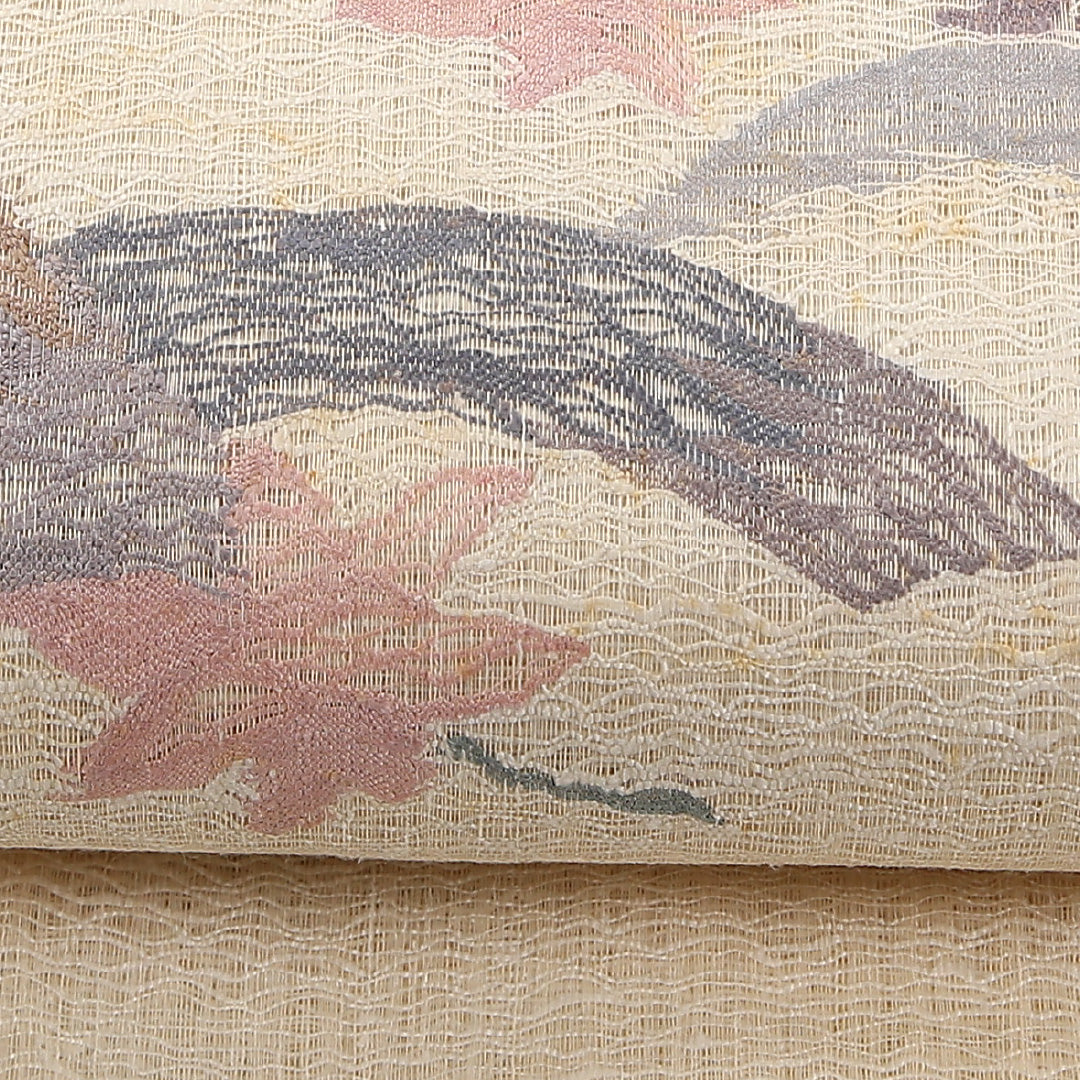 夏物 袋帯 帯丈438cm 麻 ポイント柄 カジュアル 遠山 クリーム系 1243-02472