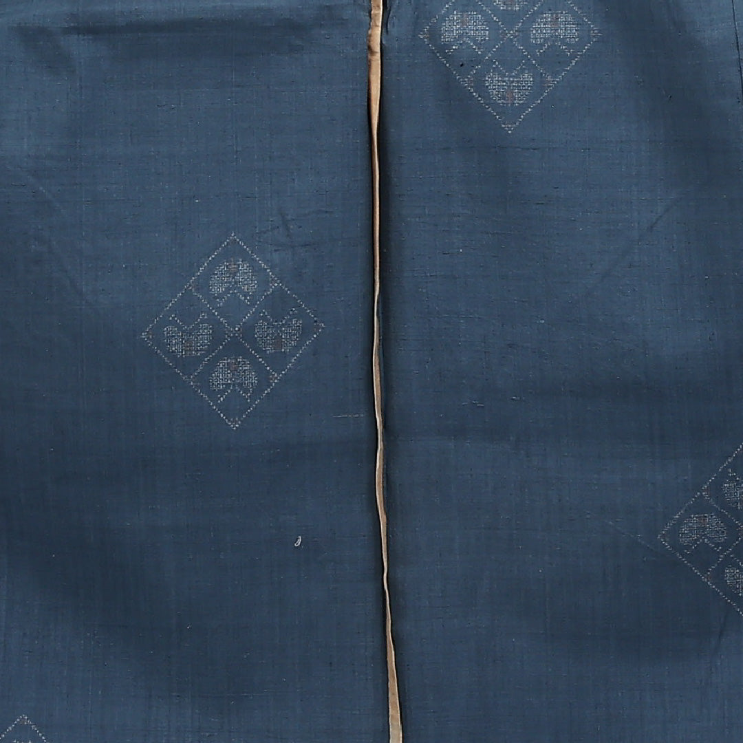 紬 単衣 身丈157cm 裄丈63cm 正絹 Aランク カジュアル 広衿 Mサイズ 蝶 青系 RP 1223-17298