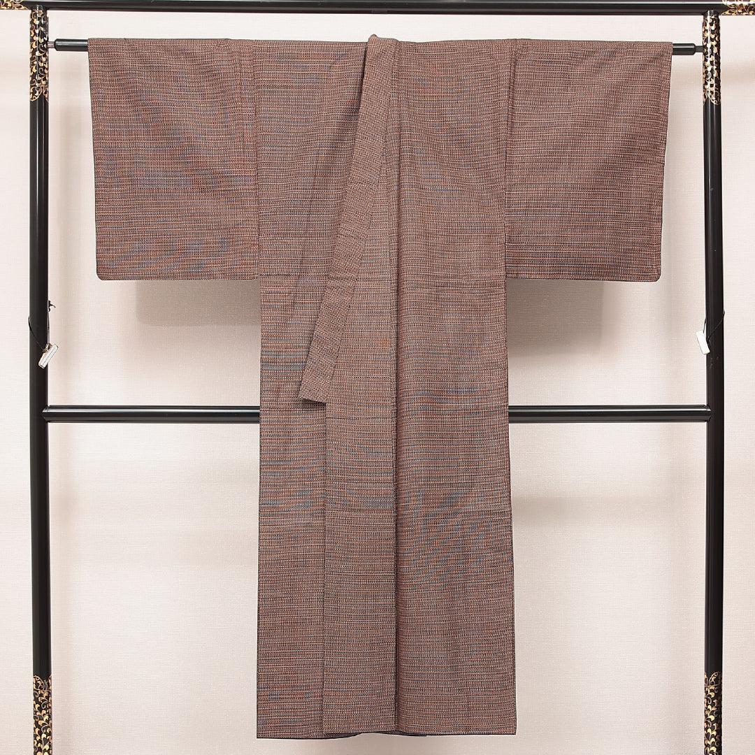 男着物 (大島紬) 袷 身丈147cm 裄丈66cm 正絹 Bランク インフォーマル 棒衿 Lサイズ 有馬 茶系 RP 1224-17188