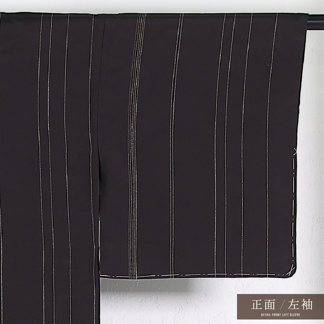 小紋 単衣 身丈150cm 裄丈62cm 正絹 Aランク インフォーマル バチ衿 Sサイズ 縞 黒系 RP 1221-17387