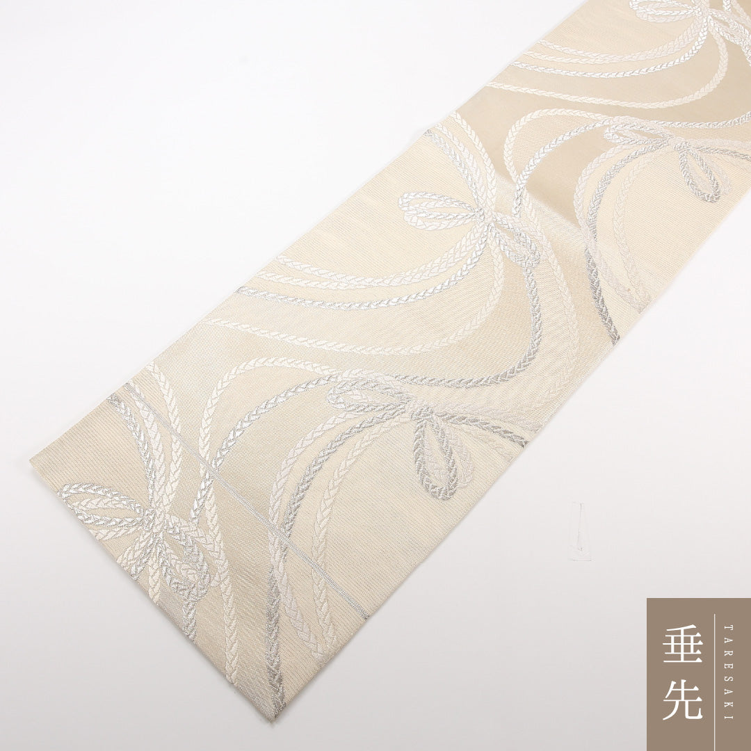 夏物 袋帯 帯丈424cm 正絹 六通 セミフォーマル 組紐 クリーム系 1243-02477