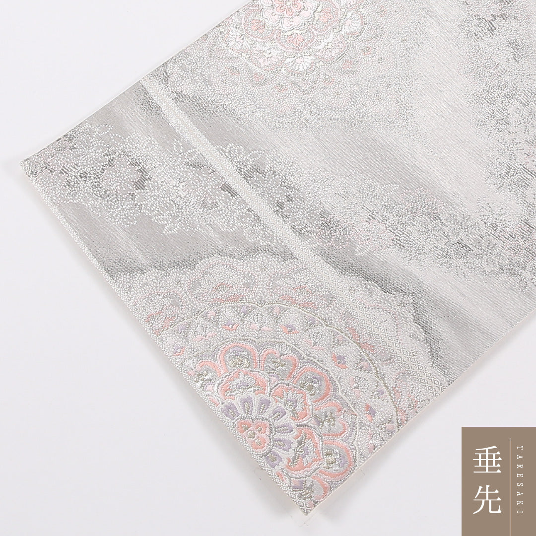 宝相華 袋帯 帯丈432cm 正絹 六通 フォーマル クリーム系 銀系 1243-02616