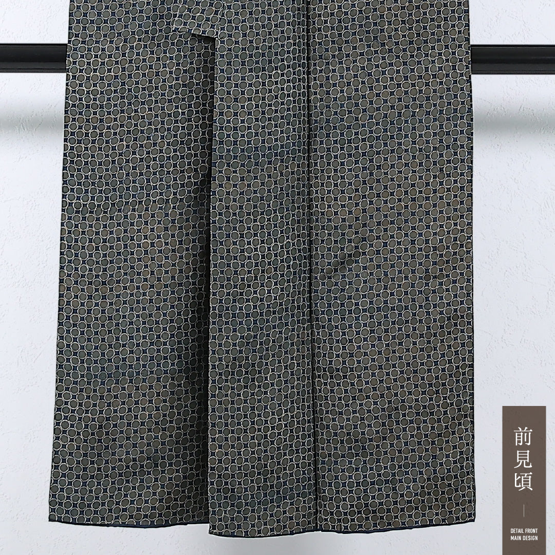 男着物 (紬) 袷 身丈136cm 裄丈63cm 正絹 Sランク インフォーマル 棒衿 Mサイズ 後染め 丸文 茶系 RP 1224-17366