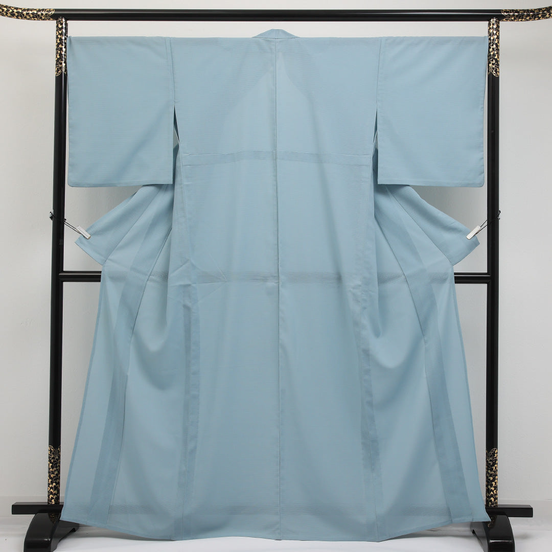 夏物 色無地 絽 身丈164cm 裄丈68cm 正絹 Aランク インフォーマル 広衿 Sサイズ 無地 水色系 RP 1219-17323