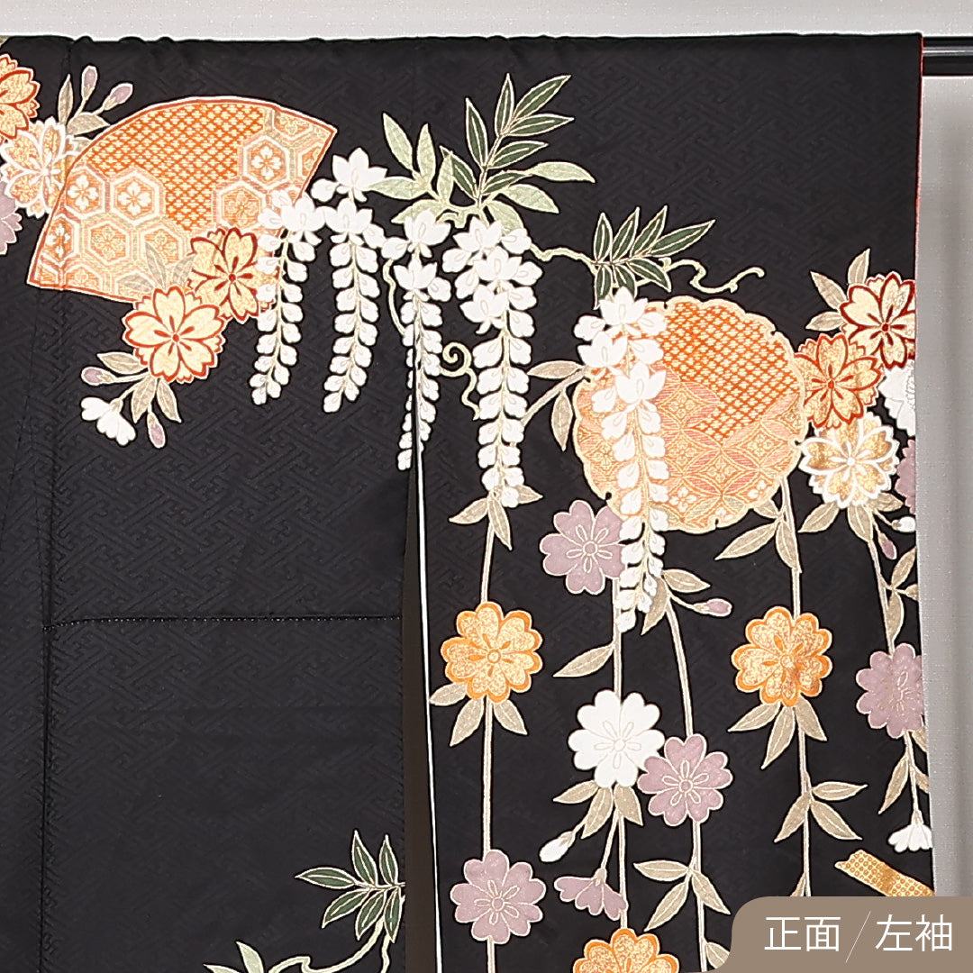 振袖 袷 身丈164cm 裄丈65cm 正絹 Sランク フォーマル 広衿 Lサイズ 吉祥文様 黒系 RP 1215-06787