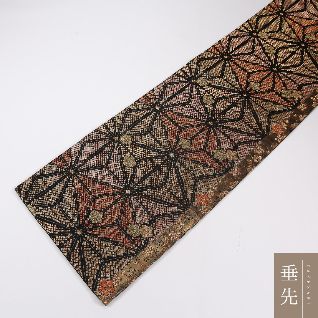 麻の葉 袋帯 帯丈434cm 正絹 六通 フォーマル 黒系 1243-02594
