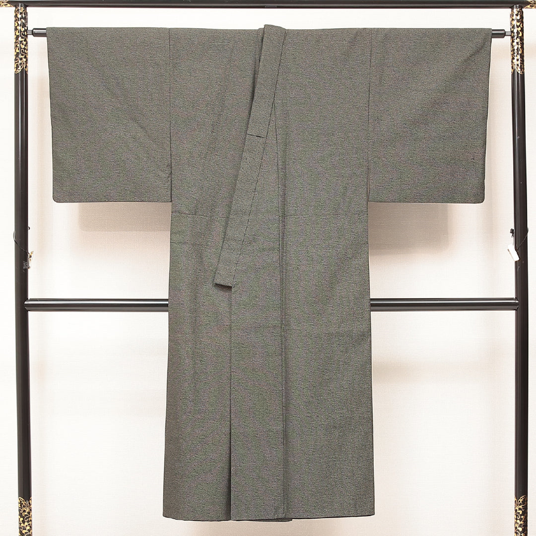 洗える着物 ウールの男着物 袷 身丈137cm 裄丈67cm ウール Aランク カジュアル 棒衿 Sサイズ 無地 緑系 RP 1224-17193