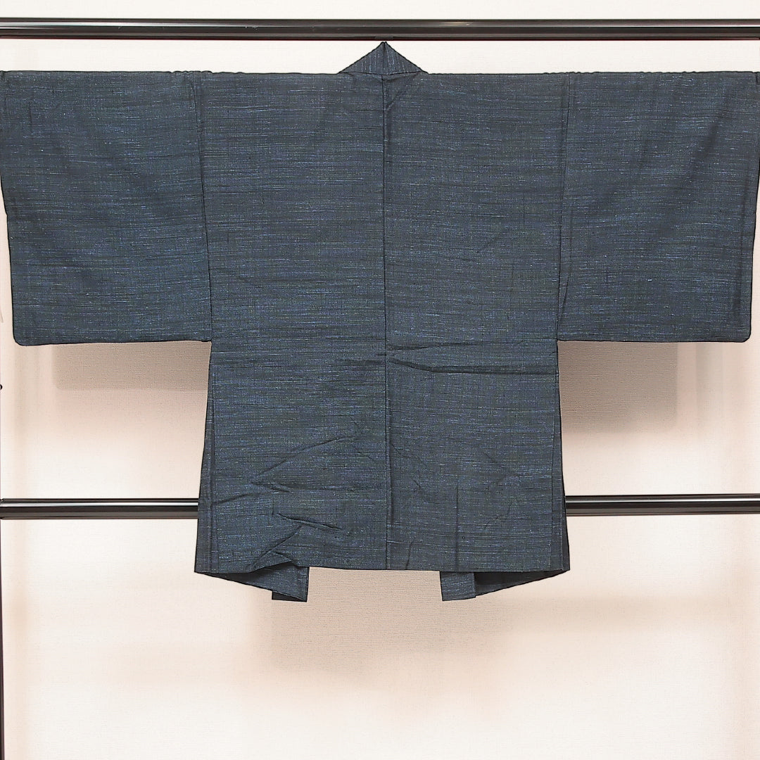 羽織 男性用 (紬) 袷 身丈89cm 裄丈70cm 正絹 Aランク カジュアル Lサイズ 無地 青系 RP 1235-17223