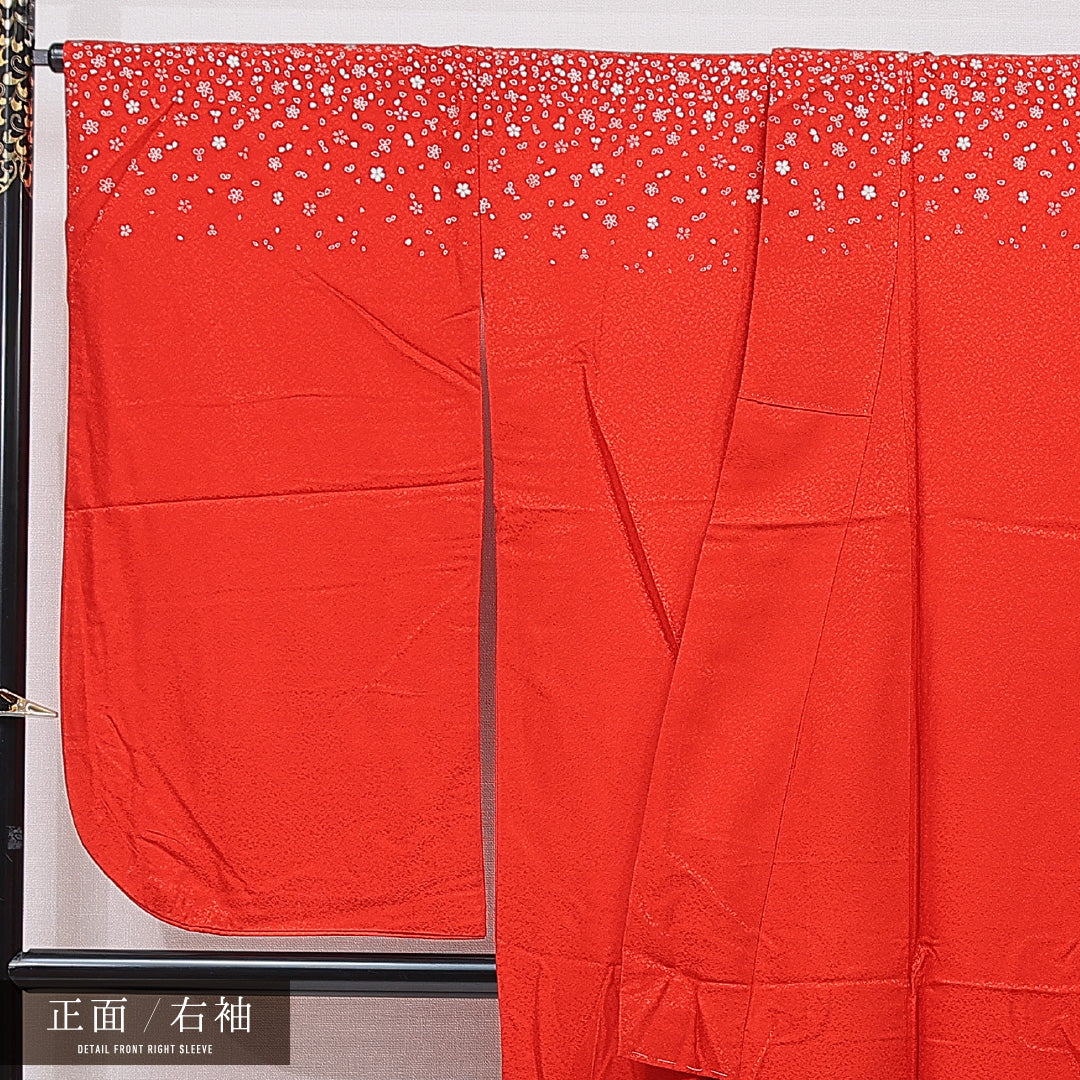 洗える着物 小振袖 袷 身丈163cm 裄丈67cm ポリエステル Sランク セミフォーマル 広衿 Lサイズ 桜 赤系 RP 1216-07038