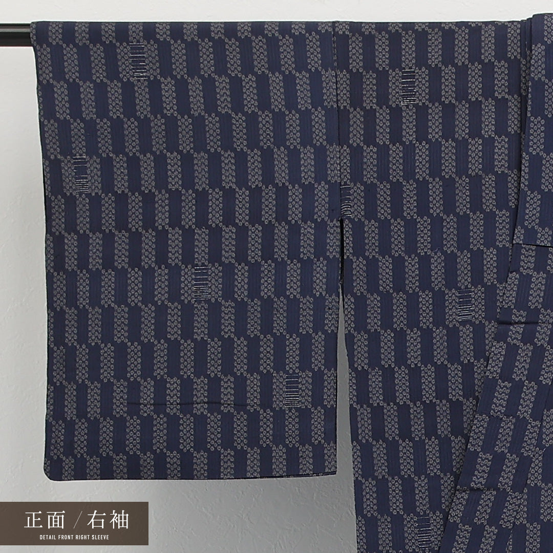 小紋 単衣 身丈150cm 裄丈62cm 正絹 Sランク インフォーマル バチ衿 Sサイズ 鹿の子柄 紺系 RP 1221-17290