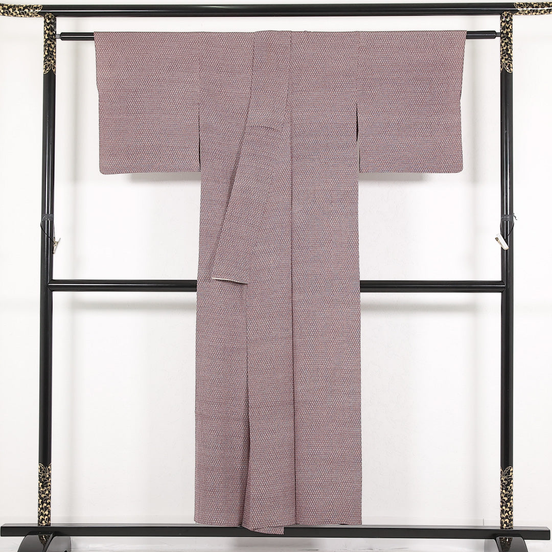 小紋 袷 身丈151cm 裄丈62cm 正絹 Cランク インフォーマル 広衿 XSサイズ 創作柄 紫系 RP 1221-17399