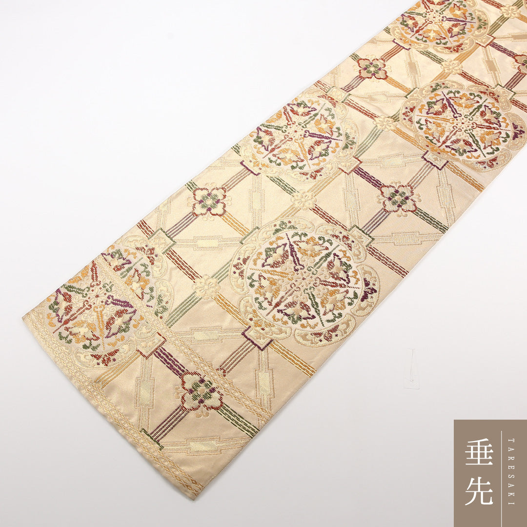 袋帯 帯丈424cm 正絹 六通 フォーマル 宝相華 金系 1243-02527