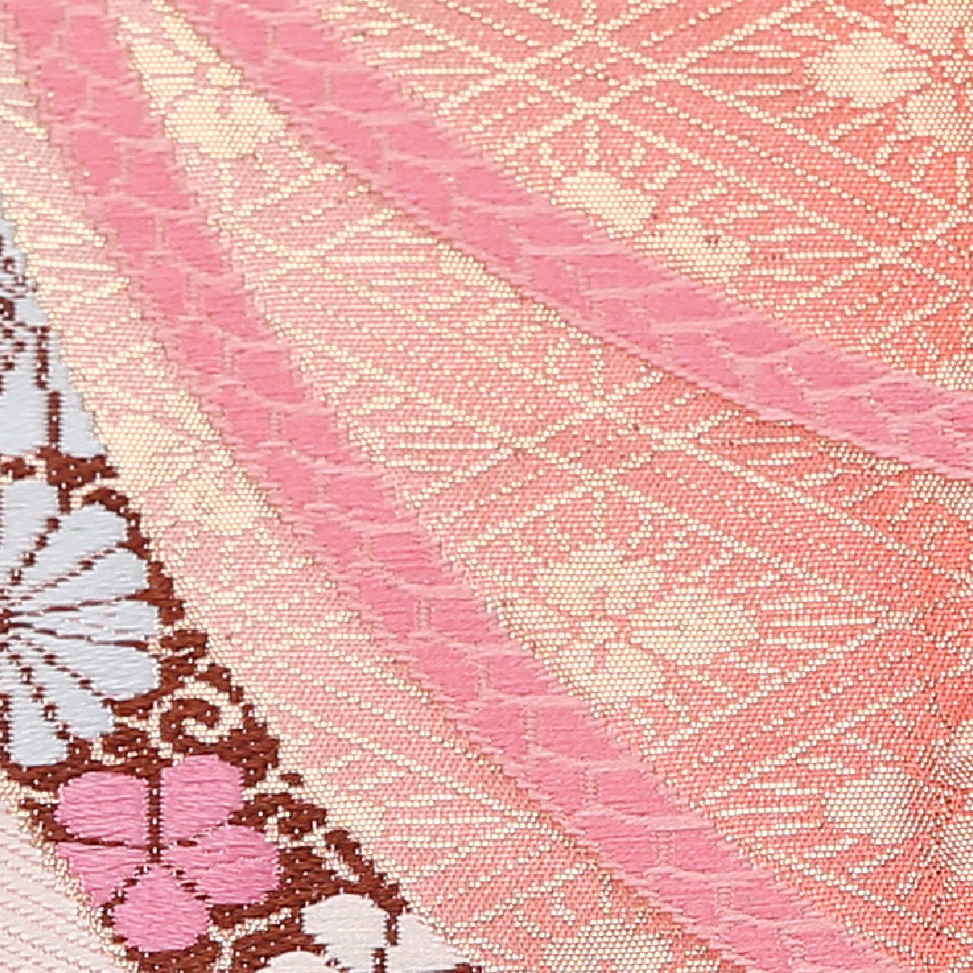 組紐 振袖用 袋帯 帯丈414cm 正絹 六通 赤系 クリーム系 1243-02617