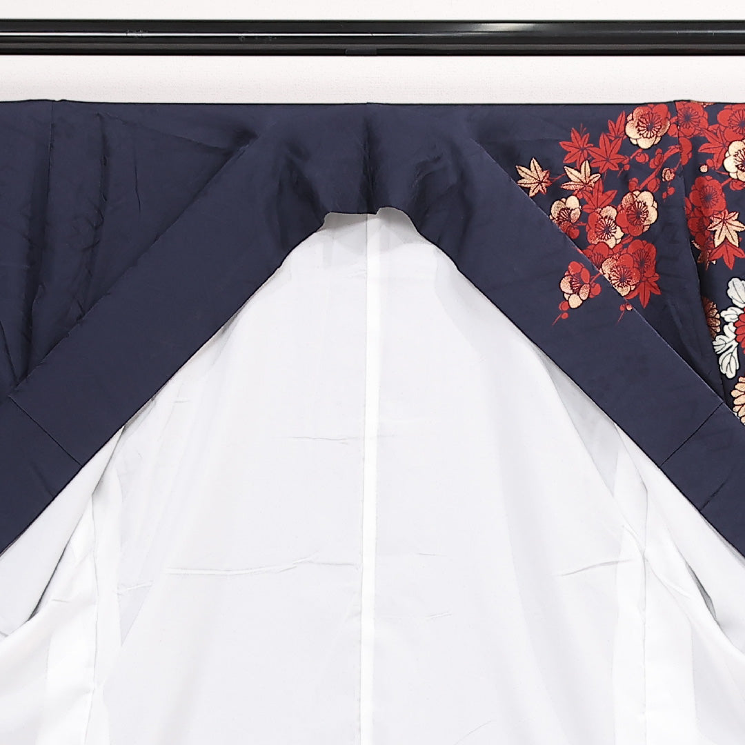 振袖 袷 身丈177cm 裄丈64cm 正絹 Sランク フォーマル 広衿 3XLサイズ 金彩 菊 松 紺系 M4 1215-06833