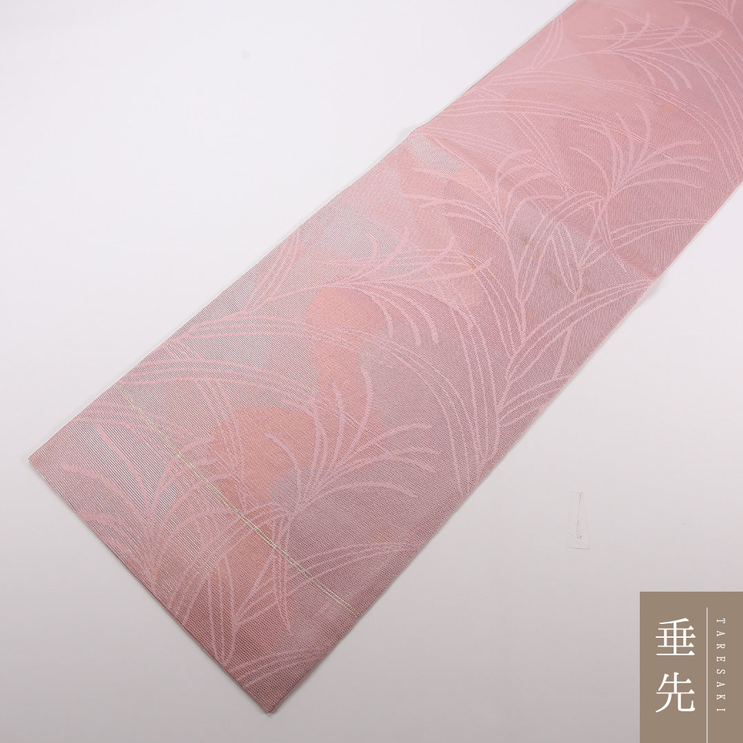 夏物 袋帯 帯丈424cm 正絹 六通 インフォーマル すすき ピンク系 1243-02493