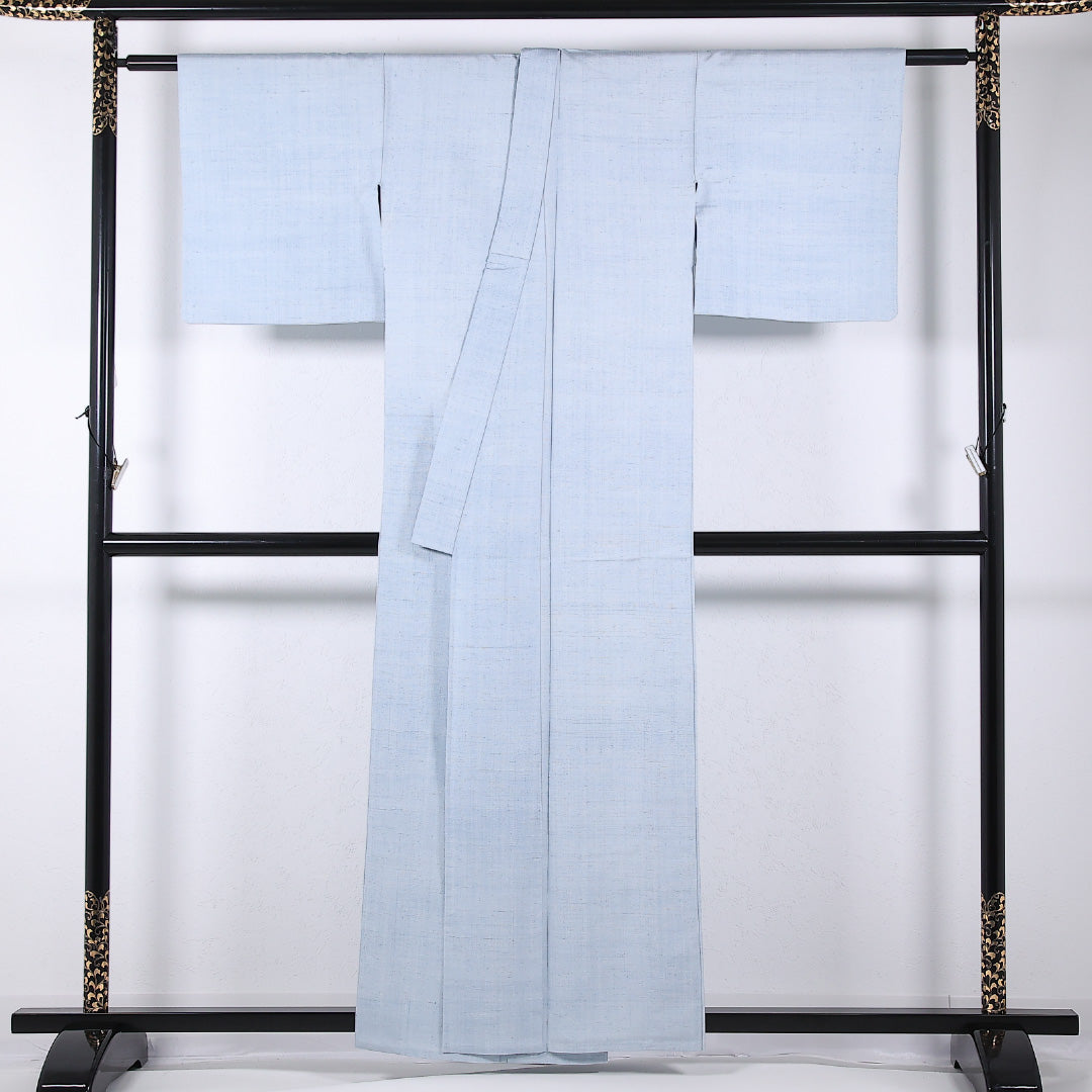 夏物 色無地 (紬) 夏紬 身丈155cm 裄丈63cm 正絹 Bランク インフォーマル バチ衿 Mサイズ 無地 水色系 RP 1219-17351